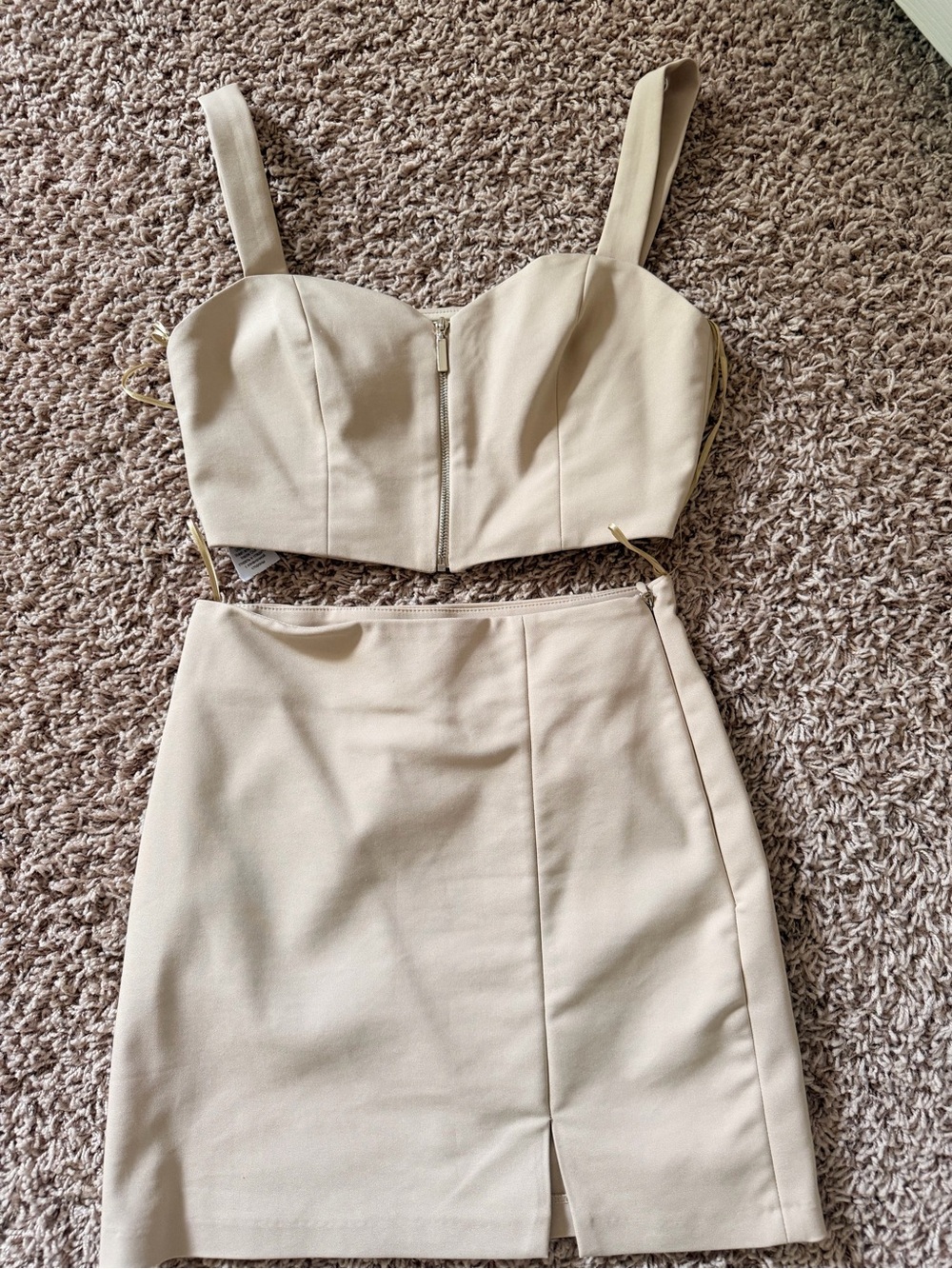 Beige High-Waist Mini Skirt and Crop Top - Feminine